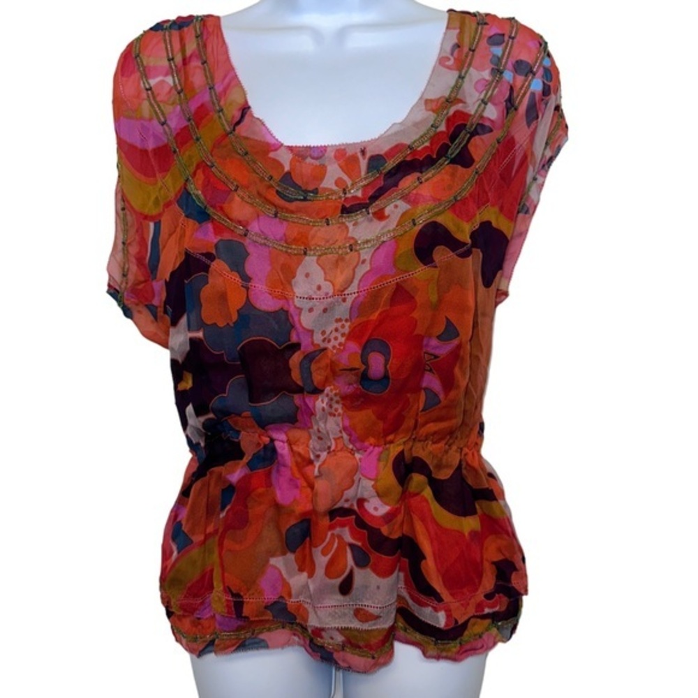 Diane Von Furstenberg Multicolor Floral Sheer Silk Blouse - Pink Orange Red